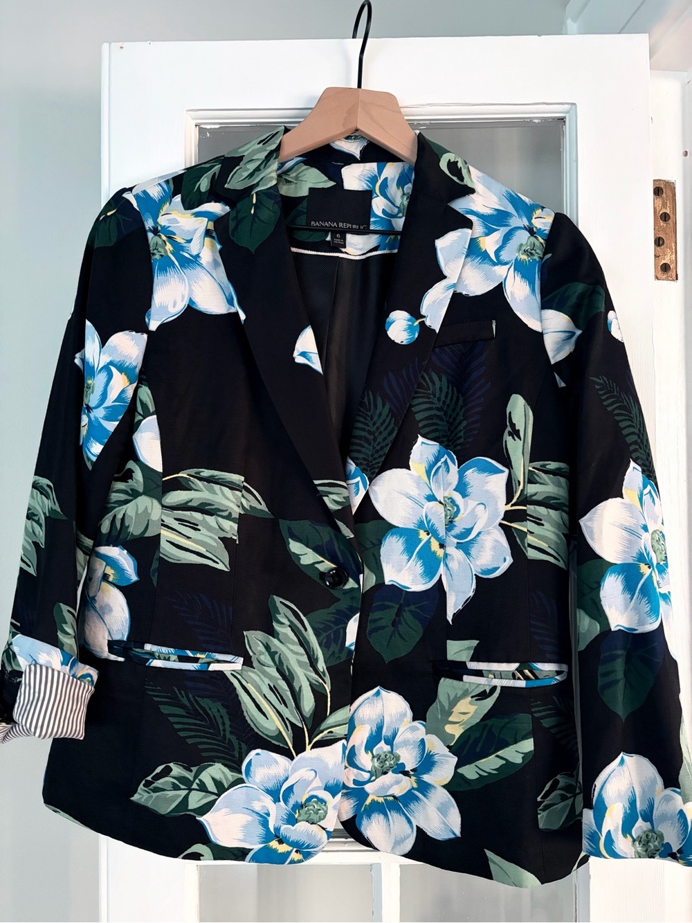Banana Republic Black Blazer with Blue & Green Floral Print